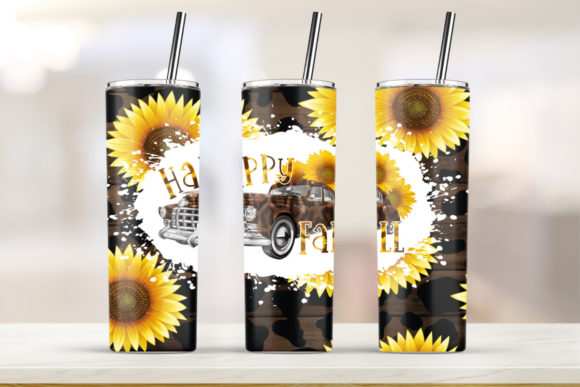 20oz Skinny Tumbler Happy Fall Sunflower Graphics