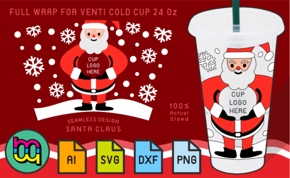 24oz Venti Cold Cup Fullwrap Christmas Graphics and Print Templates