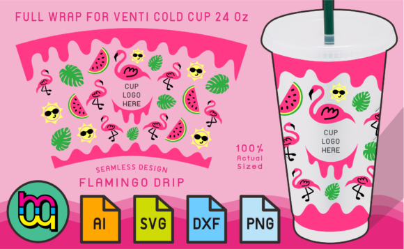 24oz Venti Cold Cup Fullwrap Flamingo Graphics
