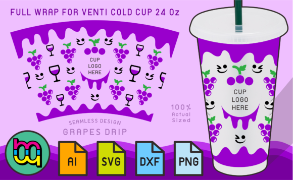 24oz Venti Cold Cup Fullwrap Grapes: Graphics and Print Templates