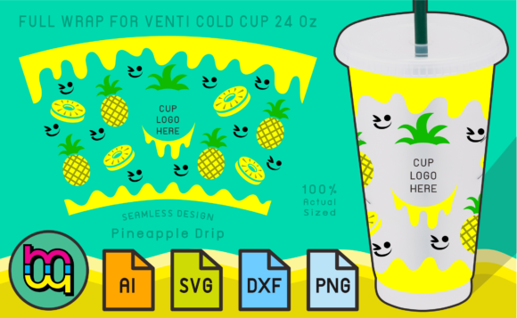 24oz Venti Cold Cup Fullwrap Pineapple