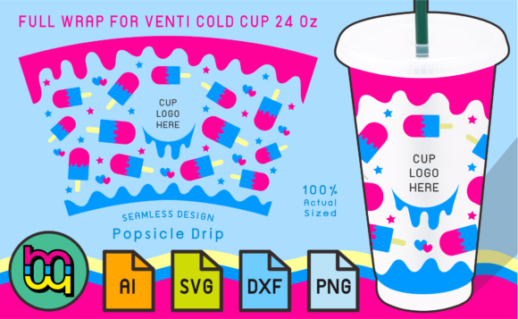 24oz Venti Cold Cup Fullwrap Popsicle