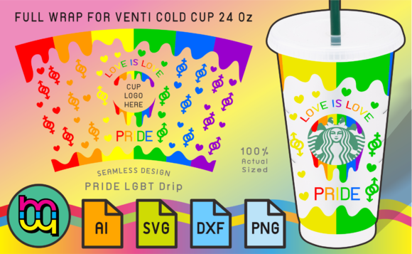 24oz Venti Cold Cup Fullwrap Pride LGBT