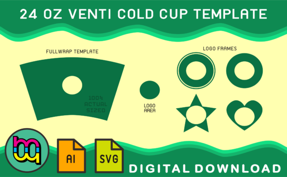 24oz Venti Cold Cup Fullwrap Templates