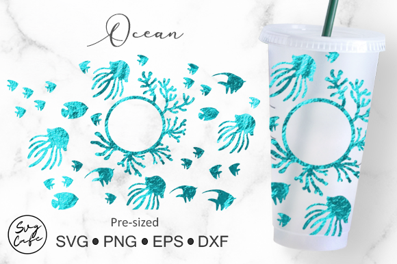24oz Venti Cold Cup Ocean Graphics for Crafts