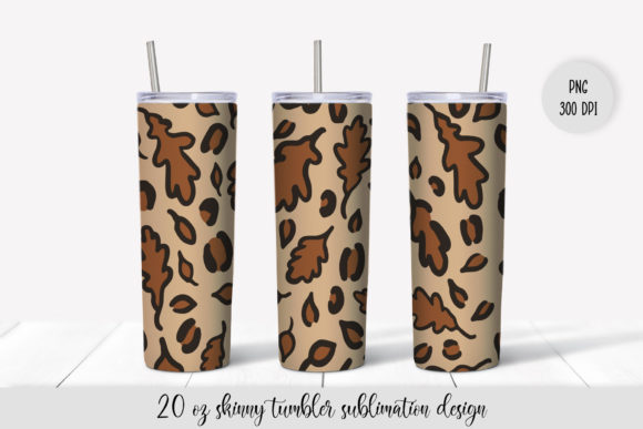 Autumn Oak Leaves Leopard Tumbler Sublim Graphics