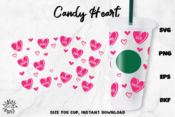 Candy Heart Cup Venti Cold Cup 24 Oz Graphics and Crafts