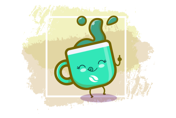 Coffee Latte Cup Kawaii Brush Style Graphics