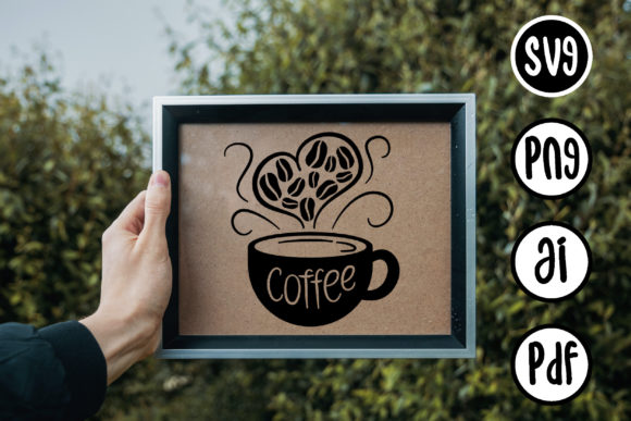 Coffee Print with Cups, Coffee Beans SVG
