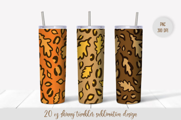 Fall Leaves Leopard Tumbler Sublimation Graphics