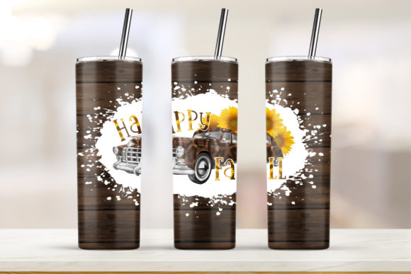 Happy Fall White Wood Skinny Tumbler: Graphics & Print Templates