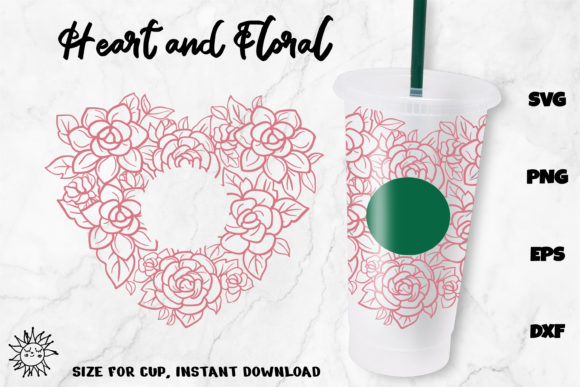 Heart Flowers Venti Cold Cup 24 Oz