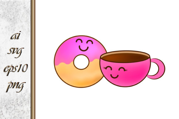 Love Story Donut and Cup Sweet Vector Graphics