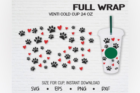 Paw Dog Heart, Venti Cold Cup 24 Oz Graphics
