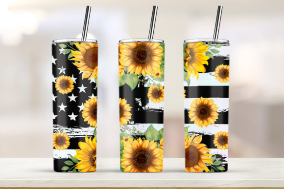 Rustic Sunflower American Flag Tumbler Graphics
